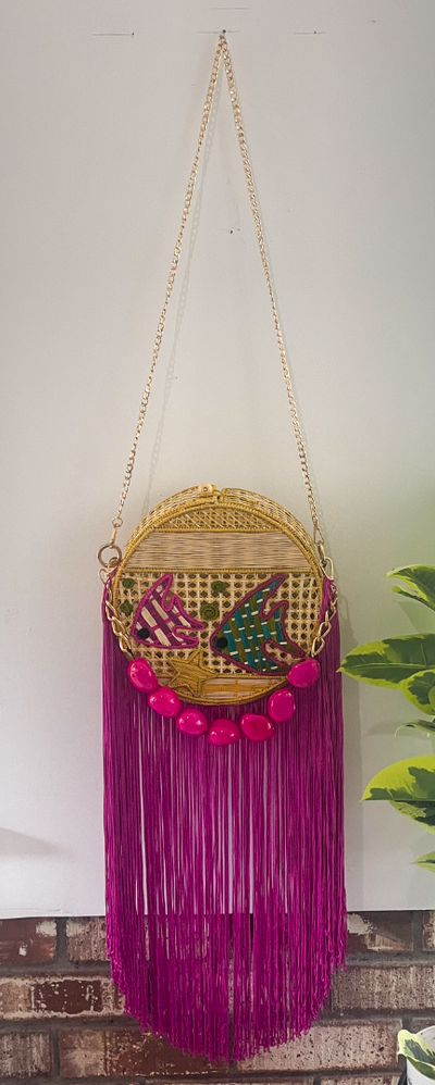 Iraca Palm Bag - Fish Crossbody with Extra Long Fringe