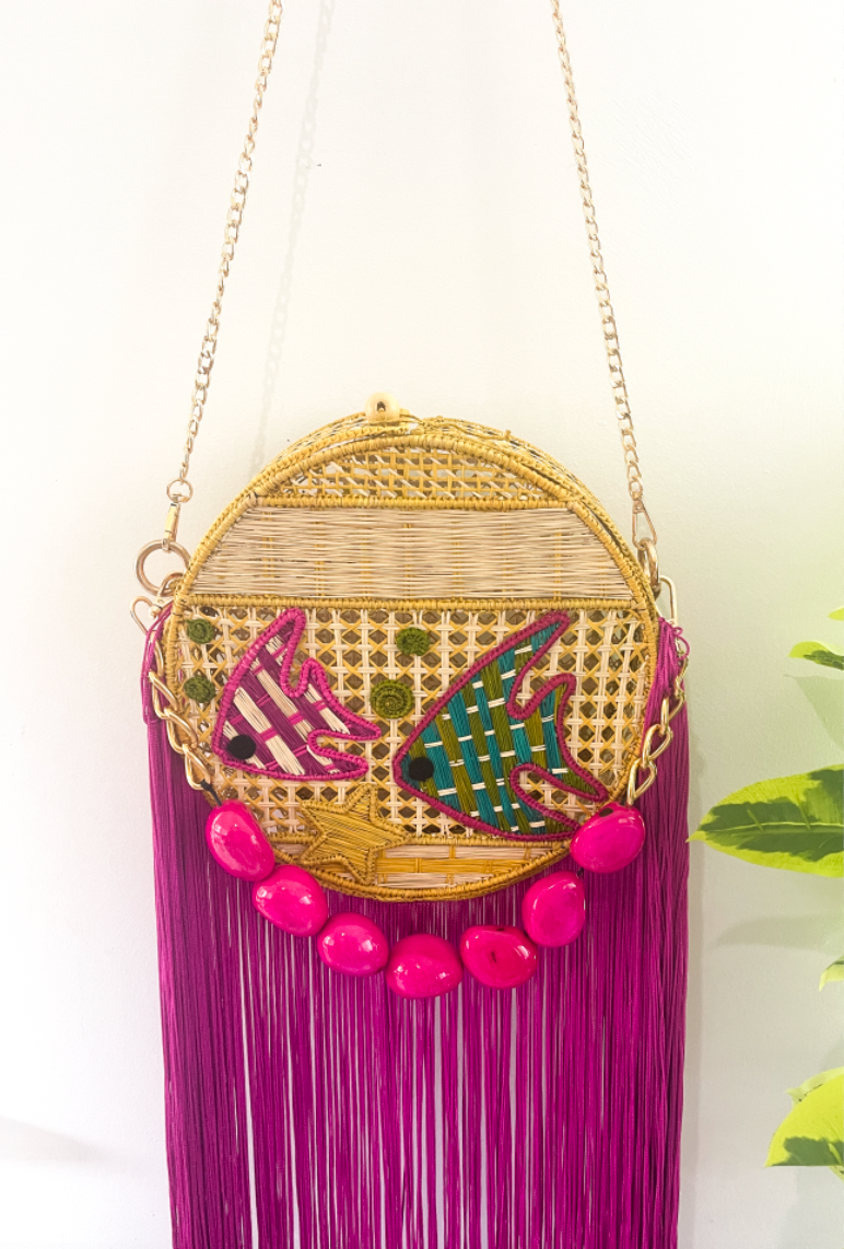 Iraca Palm Bag - Fish Crossbody with Extra Long Fringe