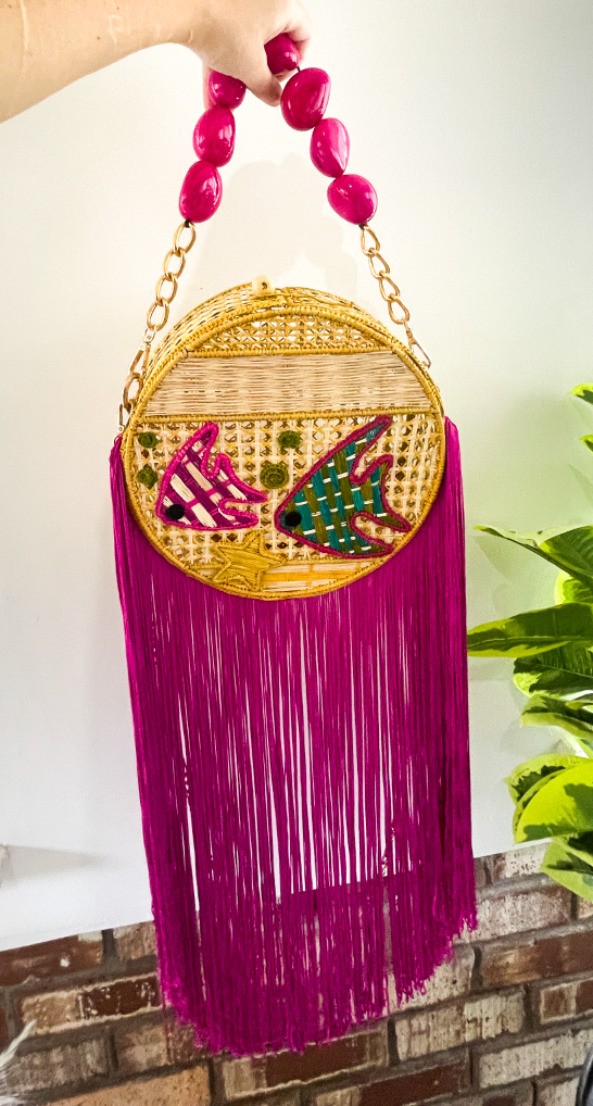 Iraca Palm Bag - Fish Crossbody with Extra Long Fringe