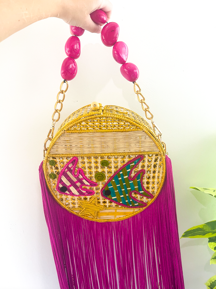 Iraca Palm Bag - Fish Crossbody with Extra Long Fringe