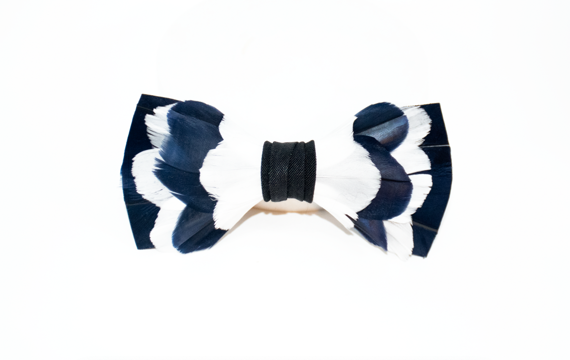 Feather Bow Tie 26 - Dyed Navy and White Goose