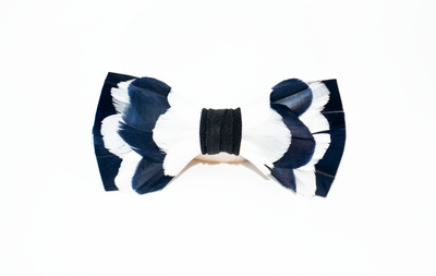 Feather Bow Tie 26 - Dyed Navy and White Goose