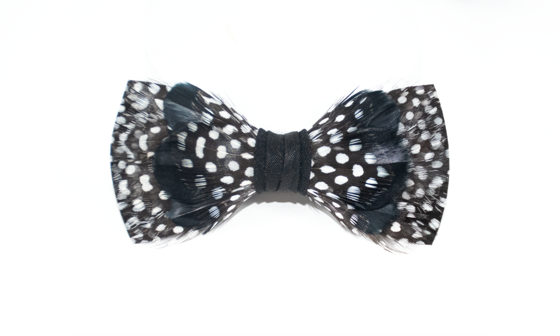 Feather Bow Tie 27 - Black Goose & Guinea Feathers