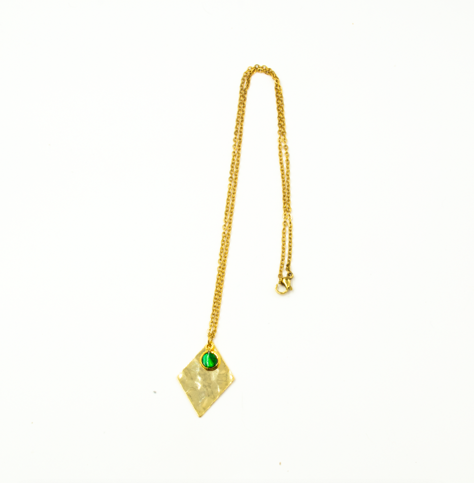 Beetle Pendant Necklace - Hammered Gold Rhombus