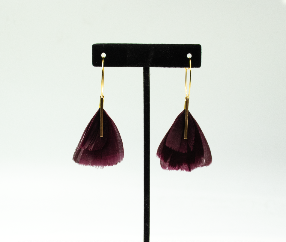 Feather Wisp Earrings - Burgundy