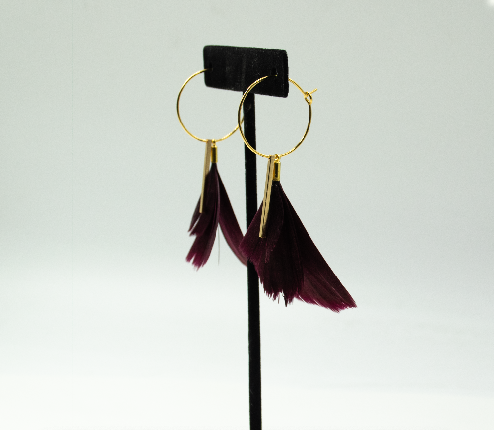 Feather Wisp Earrings - Burgundy