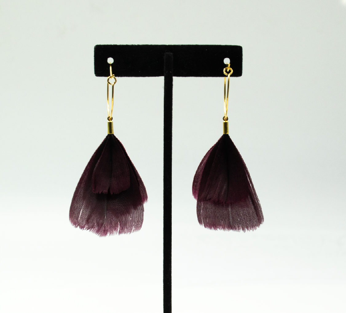 Feather Wisp Earrings - Burgundy