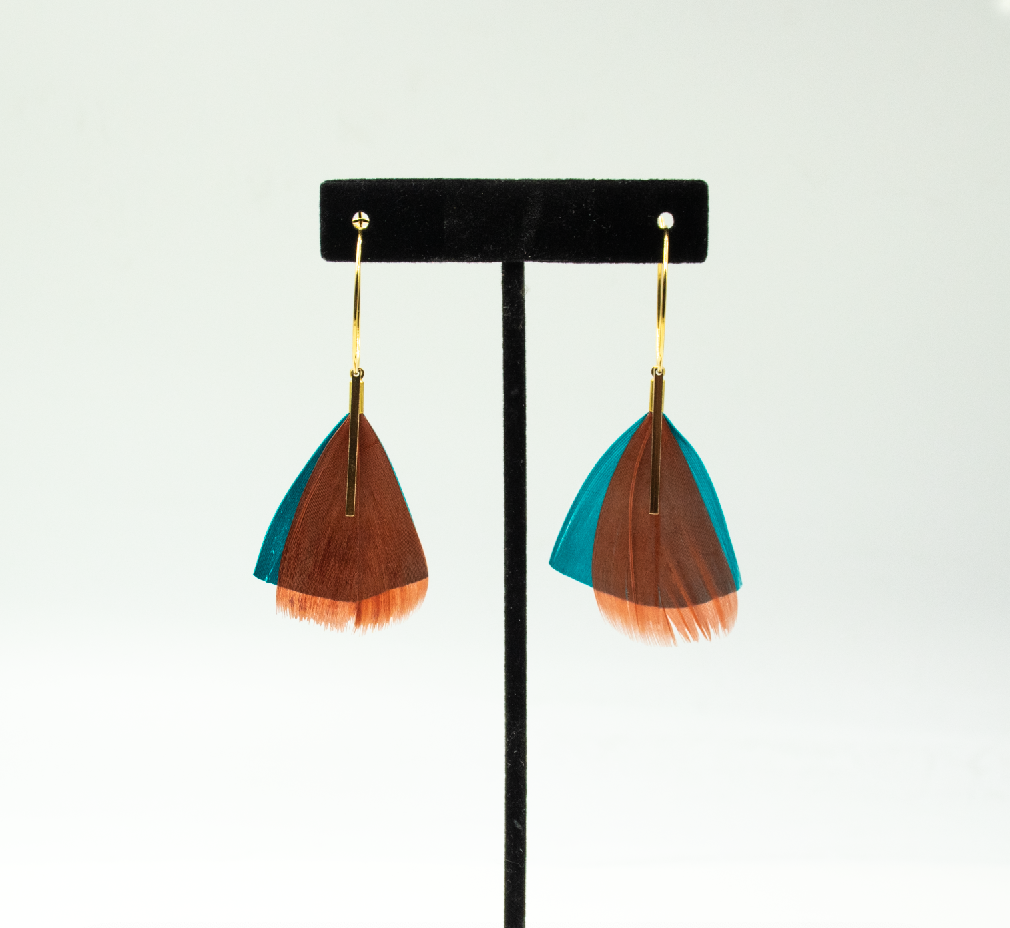 Feather Wisp Earrings - Teal and Rust