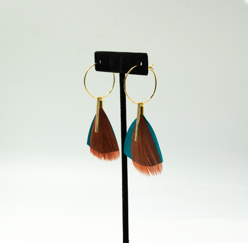 Feather Wisp Earrings - Teal and Rust