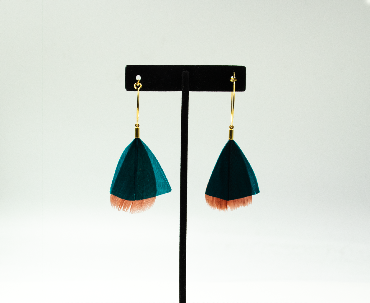 Feather Wisp Earrings - Teal and Rust