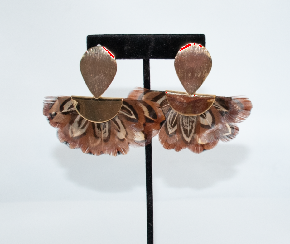 Feather Half-Circle Earrings - Fluffy Pheasants