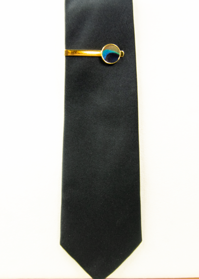 Feather Tie Clip - Peacock Eye with Gold Bar