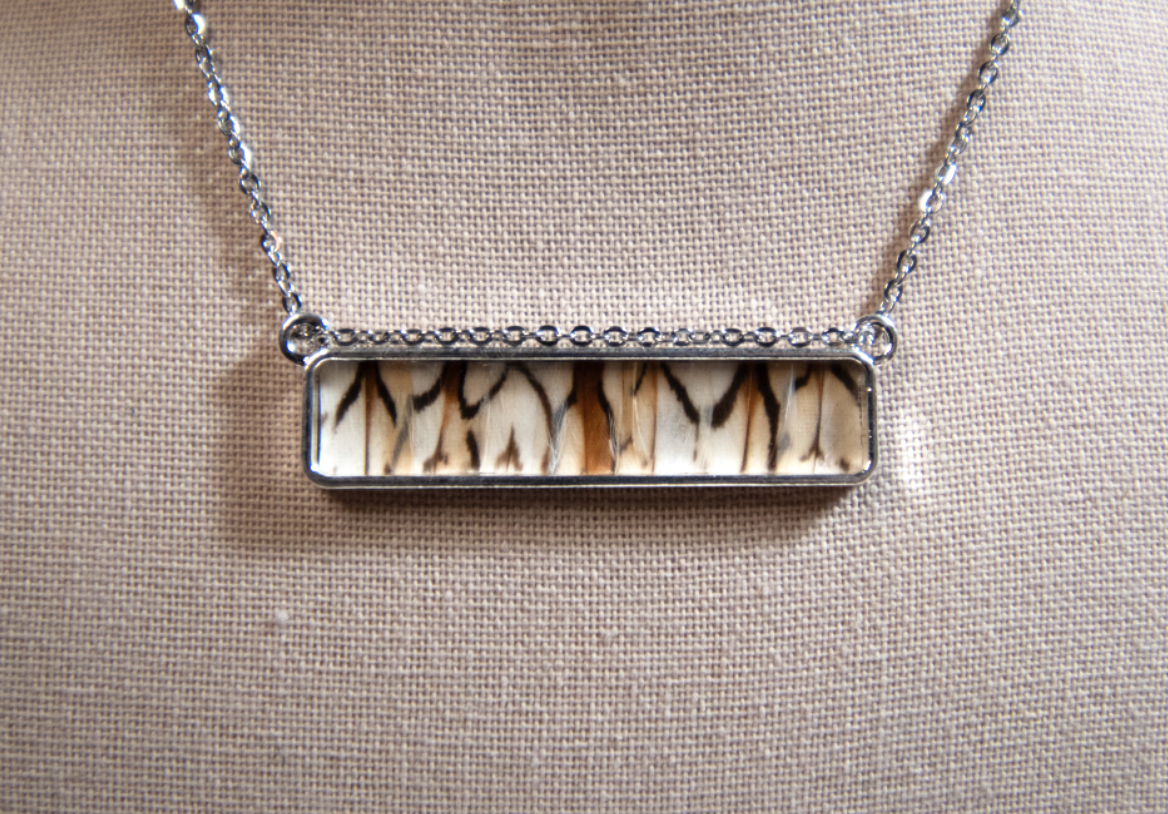 Feather Bar Necklace - Bobwhite Quail