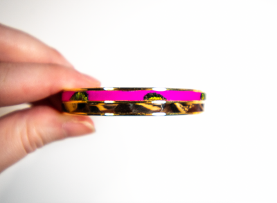 Feather Cuff Bracelet - Double Strand Hot Pink Dyed Goose with Peacock and Brown Pheasant