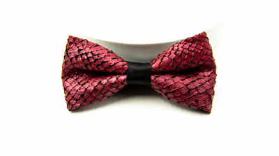 Salmon Leather Bow Tie - Red
