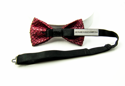 Salmon Leather Bow Tie - Red