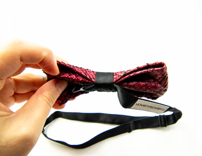 Salmon Leather Bow Tie - Red