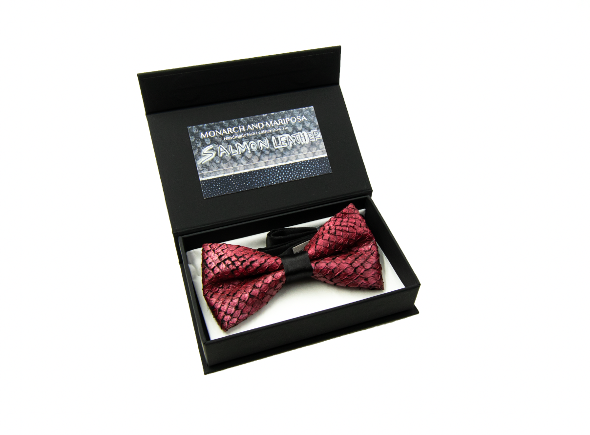 Salmon Leather Bow Tie - Red