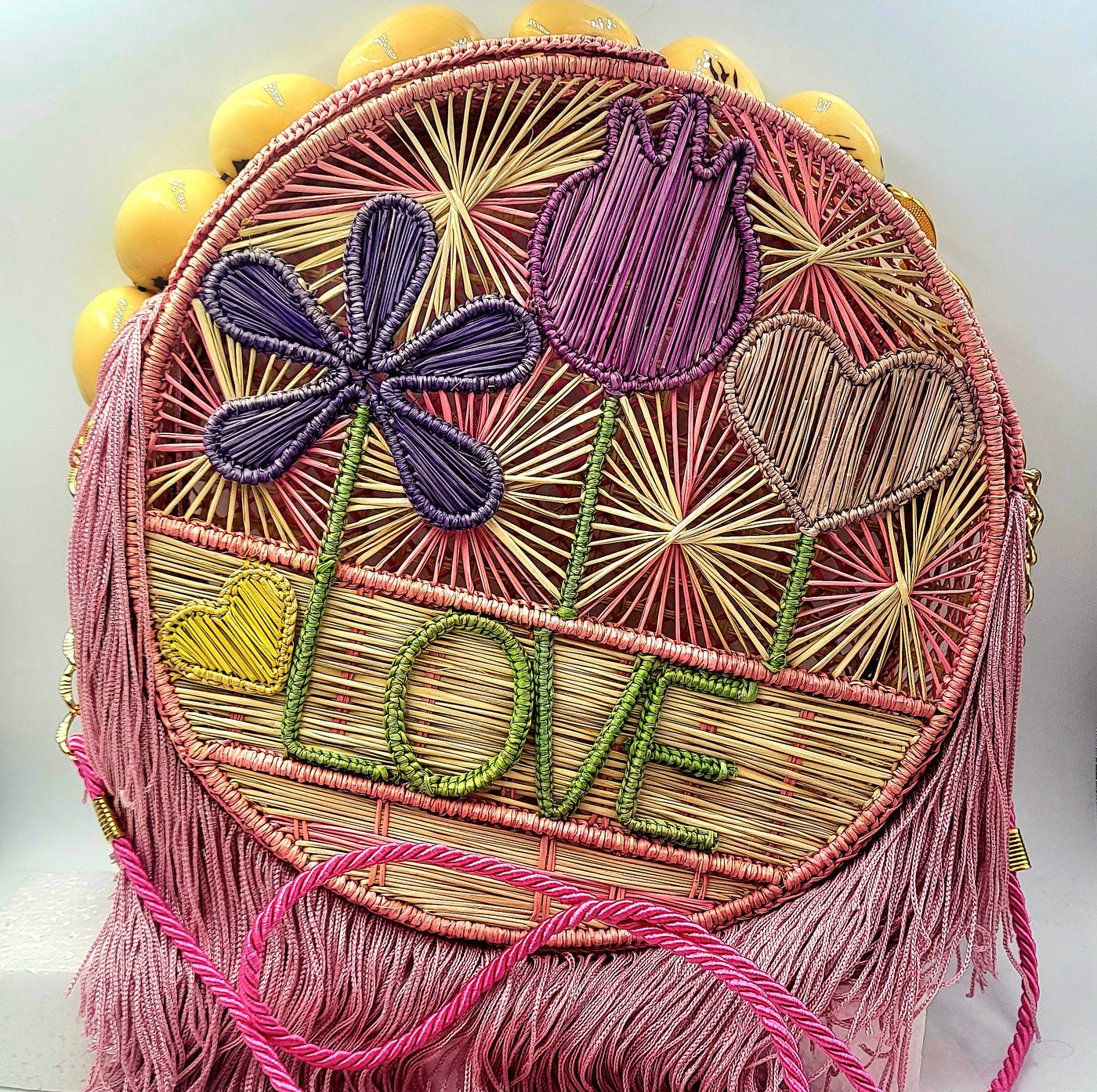 Iraca Palm Bag - "Love" Crossbody with Fringe