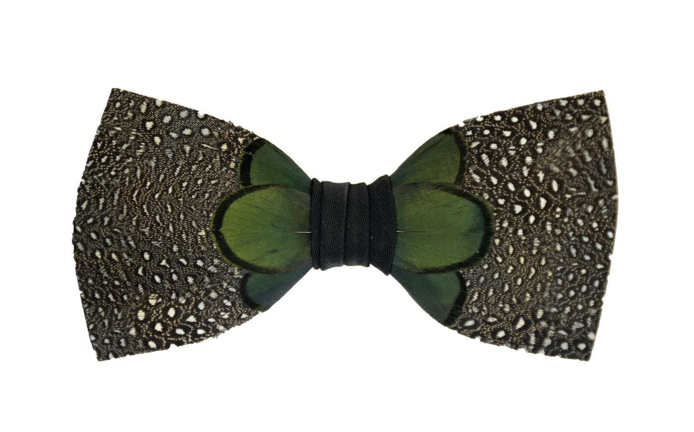 Feather Bow Tie 9 - Small Dotted Guinea & Green Pheasant