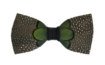 Feather Bow Tie 9 - Small Dotted Guinea & Green Pheasant