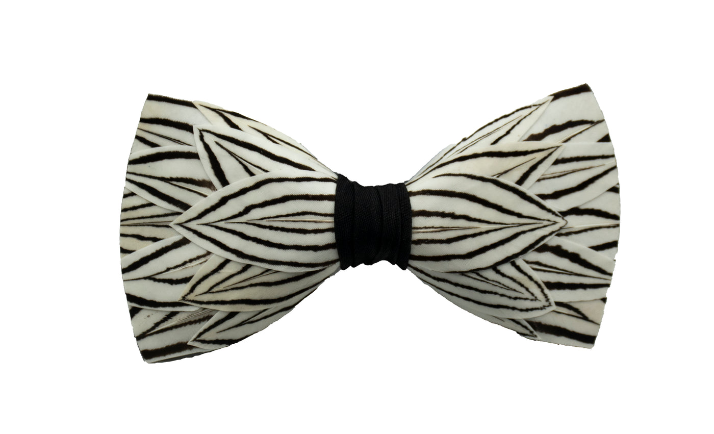 Feather Bow Tie 17 - Black & White Pheasant