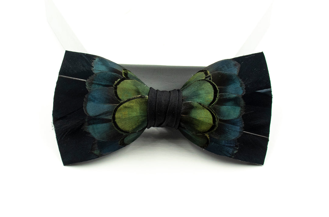 エムエメ Bow tie feather mini one piece BLK peacock-midnight-eye-feather-